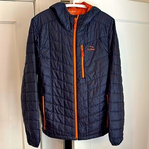 L.L. Bean Men's Dark Blue and Bright Orange Puffer Jacket